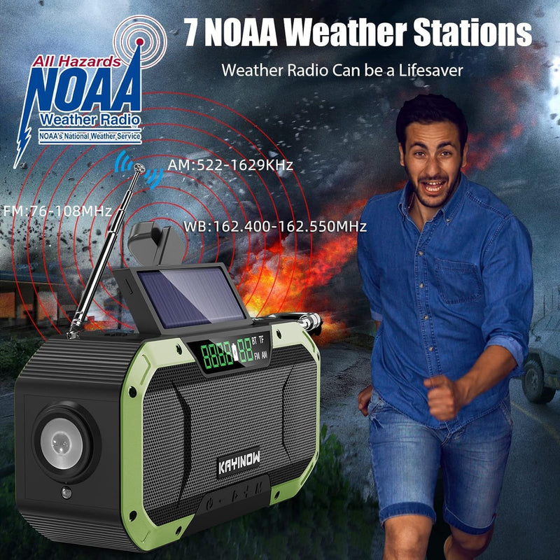 [AUSTRALIA] - Emergency Radio Waterproof Bluetooth Speaker,Portable AM FM Radio with Flashlight,Reading Lamp,Hand Crank NOAA Weather Radio with Solar Panel,5000mAh/18500mWh Cell Phone Charger,Emergency Survival Kit Green 