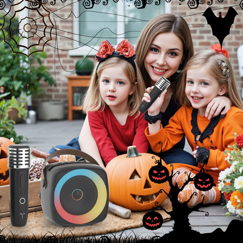 Karaoke Machine 2 Microphones for Home Party with Phone Holder, Wireless Portable Bluetooth Speaker with Dynamic Lights for Kids Adults Mini Voice Changer Mic Speaker Set for Halloween Christmas Girls Black