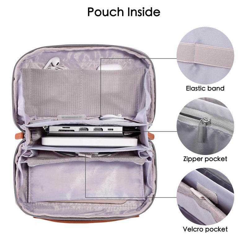 DDgro Electronics Organizer Travel Pouch - Perfect Accessory Bag for Electronics, MacBook Charger & Cords, Cables, Hard Drive (Light Grey-Brown) Light Grey-Brown