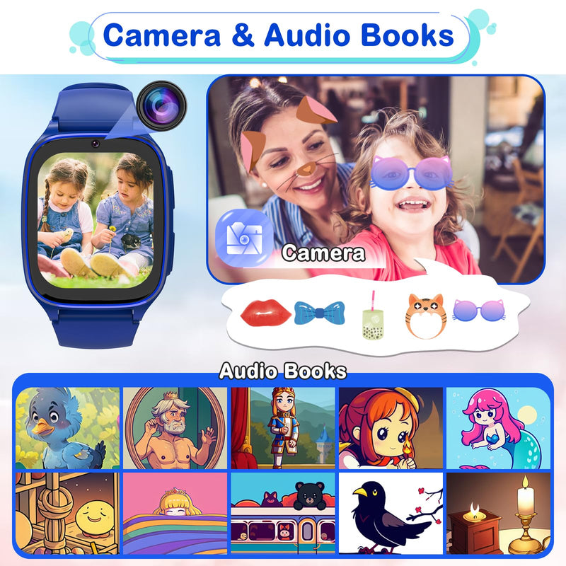 4G Kids Smartwatch Phone,Smart Cell Phone Watch for Boys Girls Ages 4-12 with Call, SOS, Parental Controls, Games, Camera, Alarm, Video, Music Smart Watch Gift (Includes SIM Card) (Dark Blue-60) Dark Blue-60