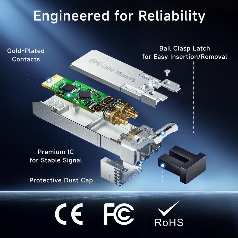 Cable Matters 2-Pack 10GBASE-SR SFP+ LC Fiber Transceiver, up to 300m | 10G Multimode Fiber, Compatible with Cisco, Ubiquiti, TP-Link, D-Link, MikroTik, Netgear, Supermicro, HPE Aruba