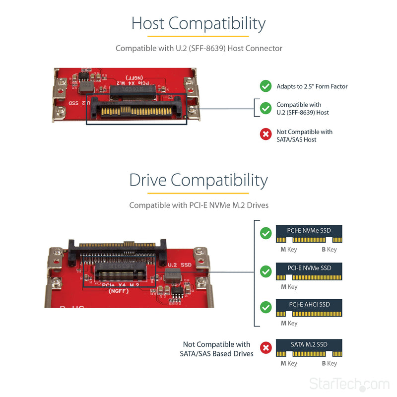 [AUSTRALIA] - StarTech.com M.2. PCI-e NVMe to U.2 (SFF-8639) Adapter - Not Compatible with SATA Drives or SAS Controllers - For M.2 PCIe NVMe SSDs - PCIe M.2 Drive to U.2 Host Adapter - M2 SSD Converter (U2M2E125) U.2 (SFF-8639) 