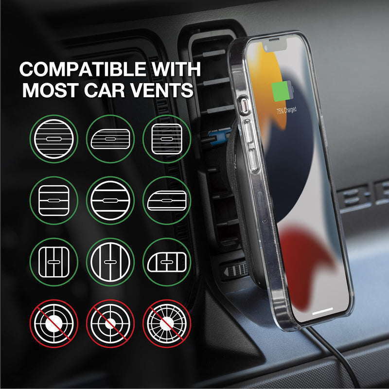 Scosche MQ5WDV-1 MagicMount Pro Charge5 Window/Dash/Vent 15W Magnetic, Qi-Certified, Wireless Charging Phone Mount, Cell Phone Holder for Car Compatible with MagSafe, iPhone, Galaxy and Qi Devices Window / Dash / Vent