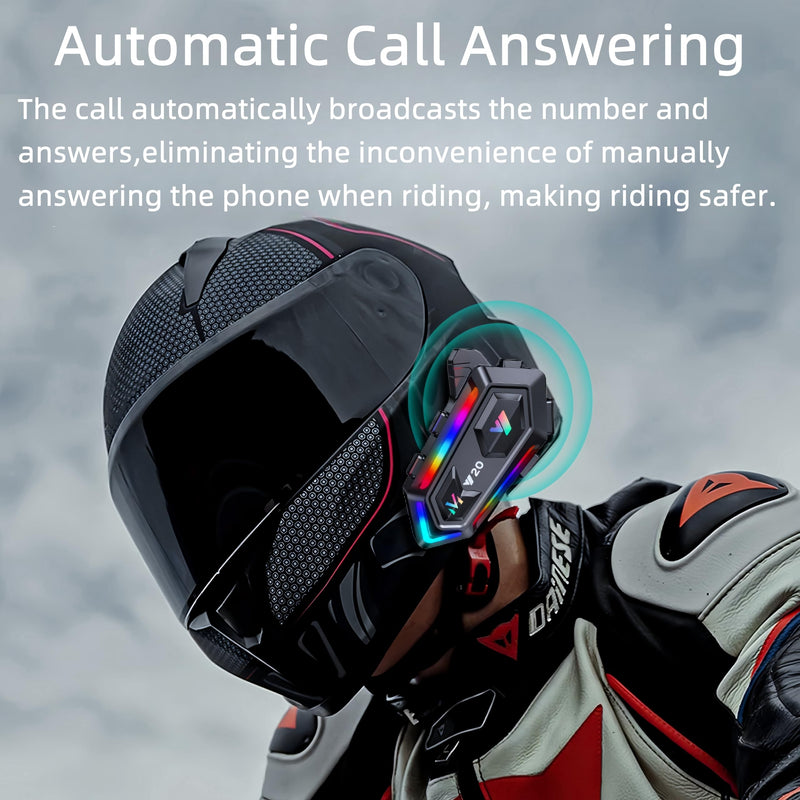 [AUSTRALIA] - Y20 Motorcycle Helmet Bluetooth Headset with HIFI Sound,Noise Reduction,1000mAh Battery,Helmet Bluetooth Headset Speakers with RGB,IPX6 Waterproof,Hand Free,Easy Set Up 