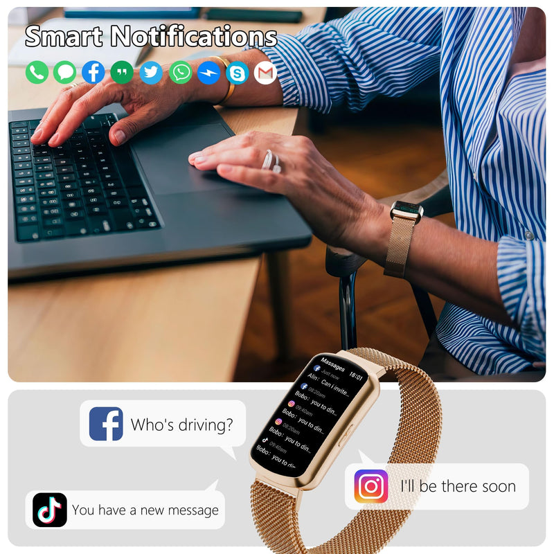 Health Fitness Tracker, Smart Watch with 24/7 Heart Rate, Activity Tracker with Blood Pressure and Blood Oxygen Monitor, 120 Sport Mode Waterproof Sleep Tracker for Women Men Pink Gold