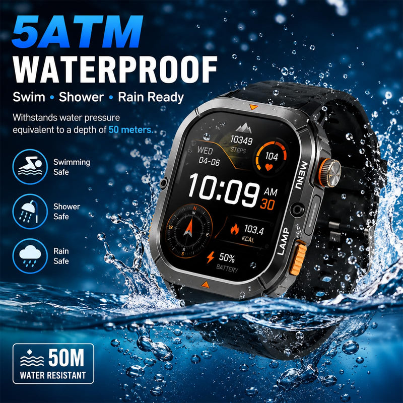 AGM 1.95" AMOLED Rugged Smartwatch, Wrist Call, Heart Rate, SPO₂ & Sleep Monitor, Fitness Tracker, Notification, Weather, Find Phone, Music & Camera Control, Custom Watch Faces 1.95 Inch