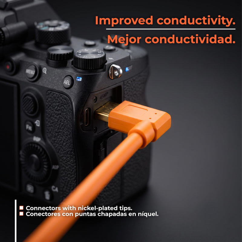 Tether Tools TetherPro USB 3.0 to Micro-B Right Angle Cable | for Fast Transfer and Connection Between Camera and Computer | High Visibility Orange | 15 Feet (4.6 m)