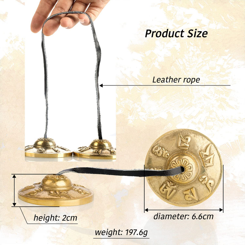 ZenBless Tibetan Tingsha Cymbals 2pcs, with Storage Box and Fabric Case, Meditation Sanskrit Brass Chime Bells for Spiritual Healing Mindfulness, Yoga Buddhist, Relaxation Musical Instruments 2.6 in(6.6cm) Sanskrit(brass)