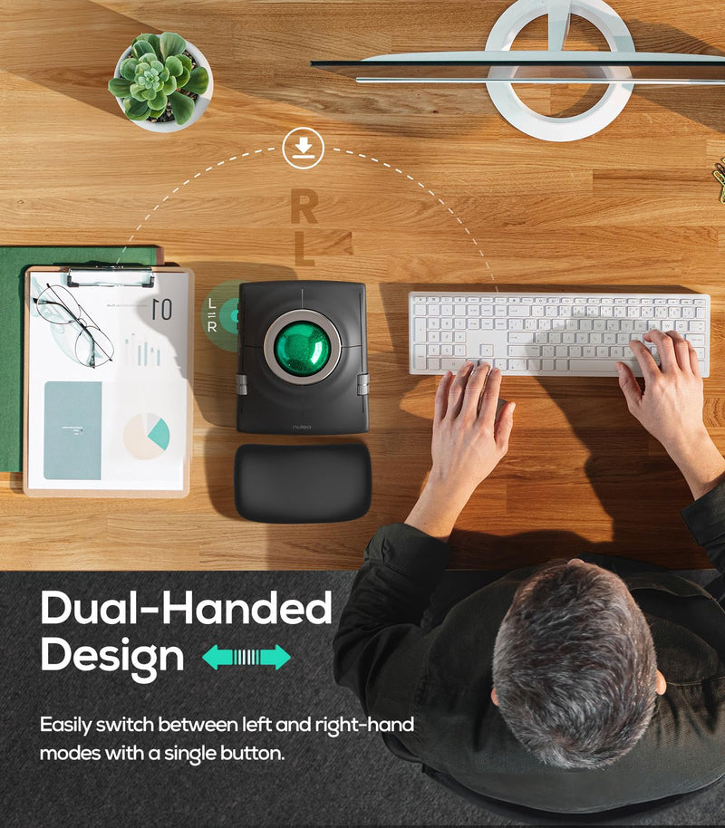 Nulea Wireless Trackball Mouse Ergonomic 55mm Large Ball Ambidextrous | Rechargeable mouse with free spin scroll wheel,quiet clicks,Bluetooth USB connection,smooth tracking,PC Mac compatible-Green Green