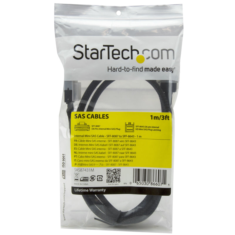 StarTech 1m Internal Mini SAS Cable, SFF-8087 to SFF-8643 (SAS87431M) 3 ft / 1m