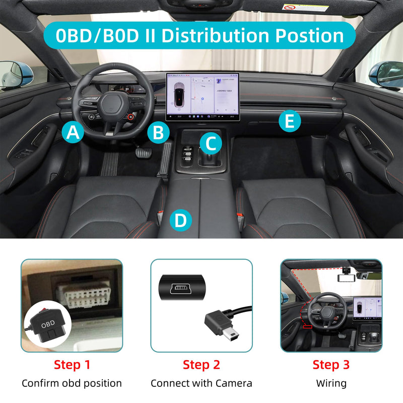 GELRHONR OBD Power Cable for Dash Camera, OBD2 Diagnostic Extension Adapter to 90Degree Mini USB with Switch Button, 24 Hours Surveillance/Acc Mode 12-24V to 5V/3A, for Dashcam, GPS -3.5M/11.5Ft