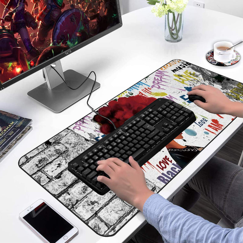 Extended Gaming Mouse Pad and Coaster,Large Non-Slip Rubber Base Mousepad with Stitched Edges,Waterproof Mouse Mat Desk Pad for Work,Office,Home -African Black Woman Graffiti Girls with Red Hair Ya-mousepad-5-1