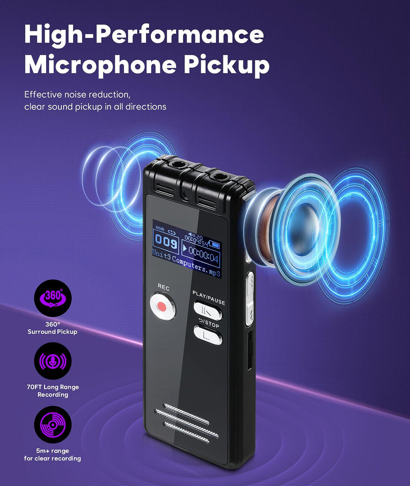 [AUSTRALIA] - 64GB Digital Voice Activated Recorder with Playback - 3072Kpbs HD Dual MIC Tape Voice Activated Recorder with Noise Reduction for Interviews/Meeting/Classes, 4608 Hours Audio Recording Device 601-64GB 