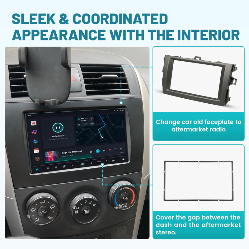 NuIth Grey Double DIN Radio Dash Kits for Toyota Corolla 2009-2013 + Double DIN Installation Dash Kit W/Radio Wiring Harness