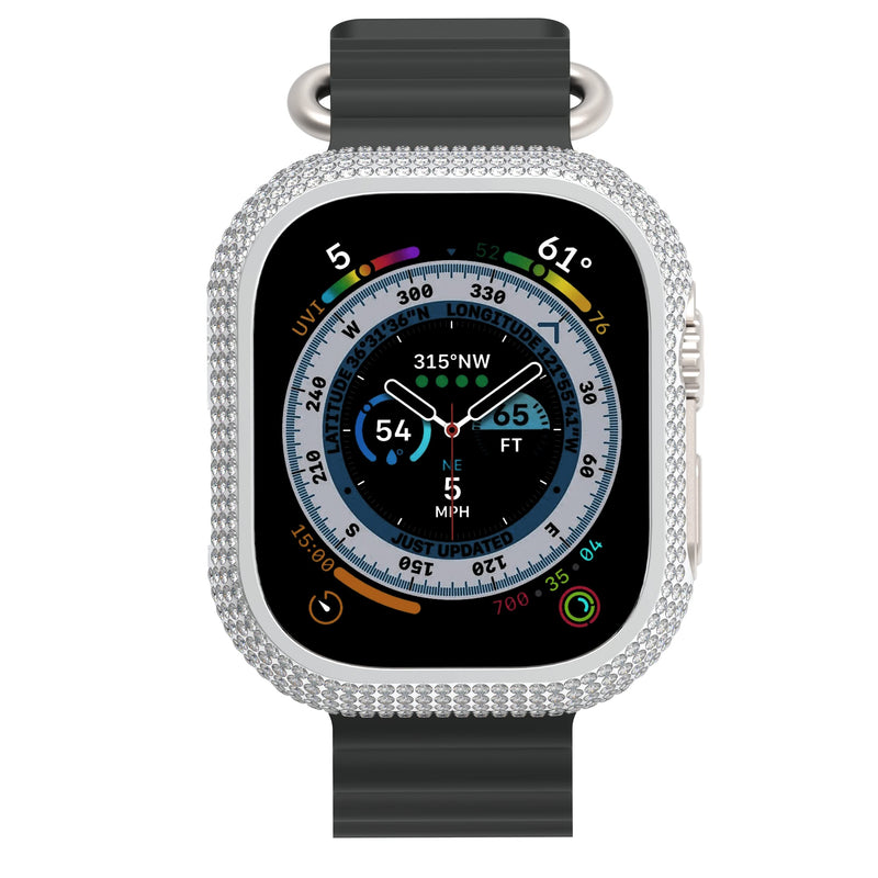 Compatible with Apple Watch Ultra 1 2 3 49mm Bling Cover Sparkling Rhinestone Diamond Jewelry Case Bezel for Men Women (Silver, 49mm) Silver Ultra 49mm