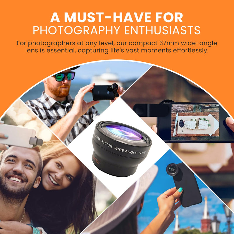 iOgrapher 37mm Wide Angle Lens for iPhone and Smartphones - Clip On Macro Lens and Wide Phone Lens - Macro Lens for iPhone and Other Smartphones - Camera Lens for Phone - Comes with Leather Case Bag