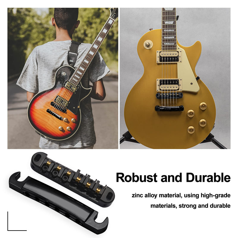 SAPHUE Adjustable Brass Roller Saddle Bridge ABR-1 Style Tune-o-matic Bridge Tailpiece Roller Saddle Bridge for GB LP Gear Replacement (black) black