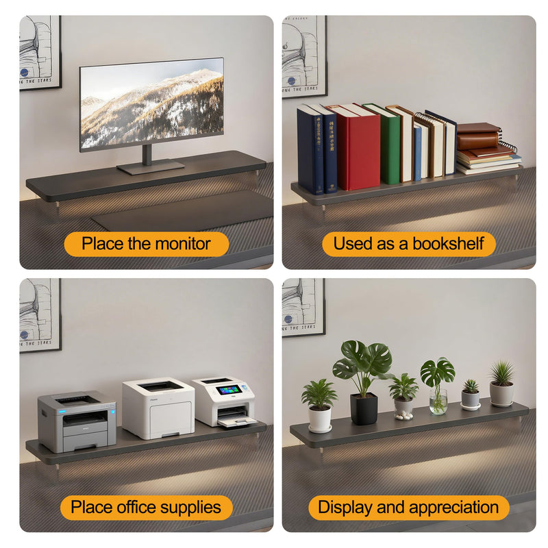 Computer Monitor Stands, Wood & Acrylic Computer Monitor Stand, Desk Monitor Stand Underneath Storage For Office, Home, School Supplies, 31.5" L (Black) Black