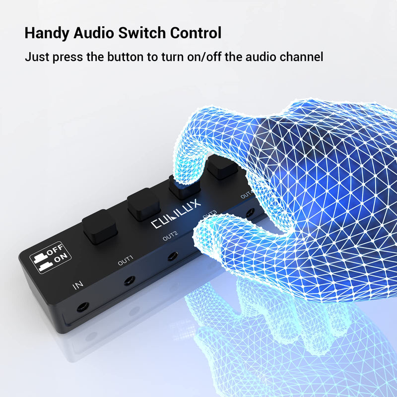 Cubilux 5-Way 3.5mm Headphone Splitter with Switch Control, Aluminum Case 5-Channel 1/8” Stereo Audio Splitter, Multi-Port TRS AUX Share/Split Box/HUB for Speaker Earphones Laptop PC Smartphone Tablet