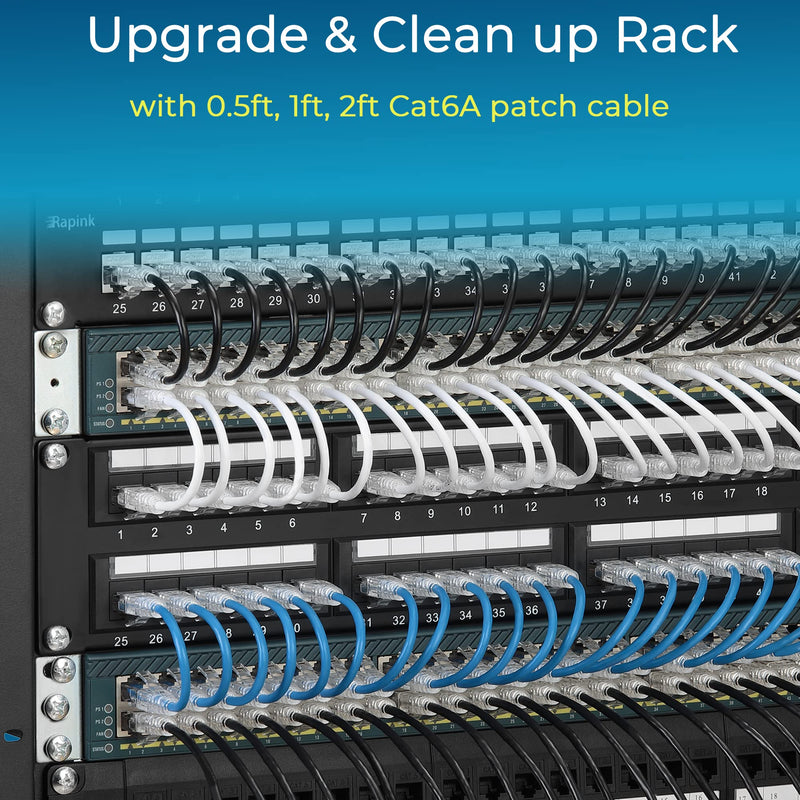 Rapink Patch Cables Cat6/ Cat6a 1ft (24 Pack) Slim, Cat6a Ethernet Patch Cable 10G Support, Snagless Cat 6 Patch Cable for Patch Panel to Switch, Flexiable Cat6 Ethernet Cable Black