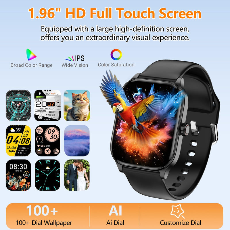 Odsslgw Smart Watch for Women Men, GPS Smartwatches with Heart Rate/SpO2/Sleep/Stress Monitor, 100+ Sports Fitness Watches, IP68 Waterproof Activity Tracker for Android/iOS Phone (Black, 1.96"_GPS) Black