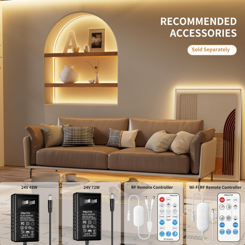 [AUSTRALIA] - PAUTIX COB LED Strip Light 20ft/6.1m 3087LEDs Warm White 2000K CRI90+ High Lumen,DC24V Flexible LED Tape for Cabinet Home DIY Lighting Projects with 1pcs COB Connector Wire(Power Supply Not Included) 2000K/20ft 