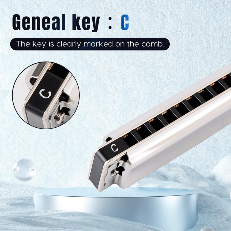 Harmonica Key of C 10 Holes 20 Tones Blues Harp Diatonic Mouth Organ Armonica with EVA Protective Case for Adults Beginner Intermediate Rock Jazz Gift Silver JDR North