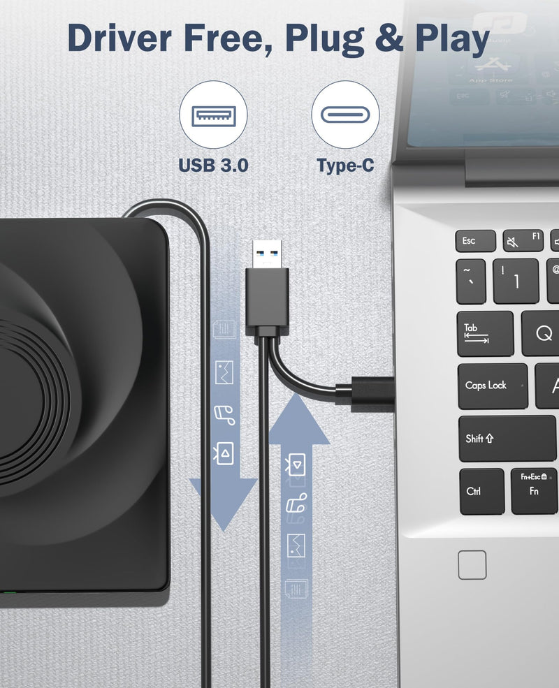 Wbacon External CD/DVD Drive, Portable USB 3.0 Disk Drive for Laptop | External DVD Drive, DVD Player CD Reader for Laptop, CD Burner Compatible with PC Windows 11/10//7 Linux Mac OS (Black & Bag) Black + Bag