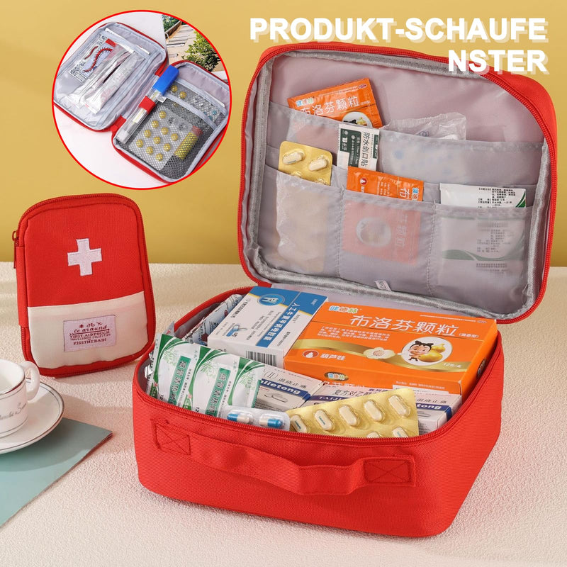 JDBlissful Medicine Bag, Travel Pharmacy Bag, Pack of 2, Large Capacity, Waterproof Emergency Bag, Empty First for Portable Medicine Bag for Home, Office, Portable Medical Bag - Red, Casual