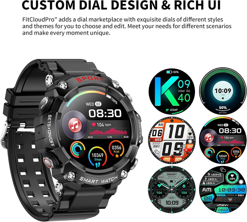 Smart Watch for Women Men, Smartwatch for iPhone & Android Bluetooth (Answer/Call) Built-in Earbuds, 1.52" HD Fitness Tracker with 100+ Sport Modes Black-T96