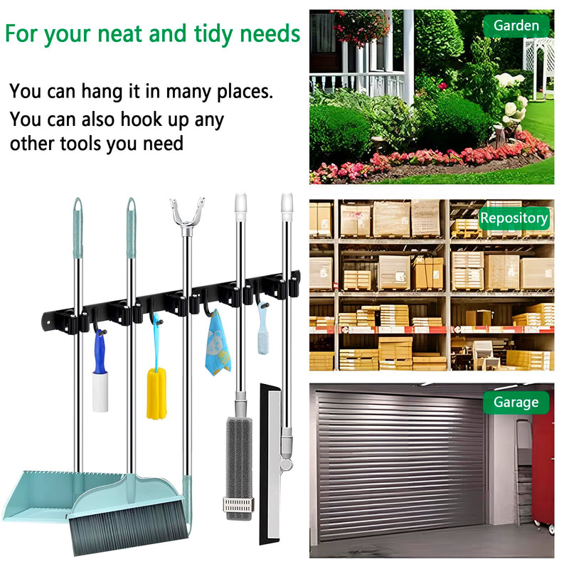 [AUSTRALIA] - ECHOBUY soporte escobas Broom Holder Wall - Set of 5 Holders + 4 Hooks, Heavy Duty Device Holder, Self-Adhesive or Can be Installed with Nails, Ideal as a Broom Holder and for Other Garden Tools 