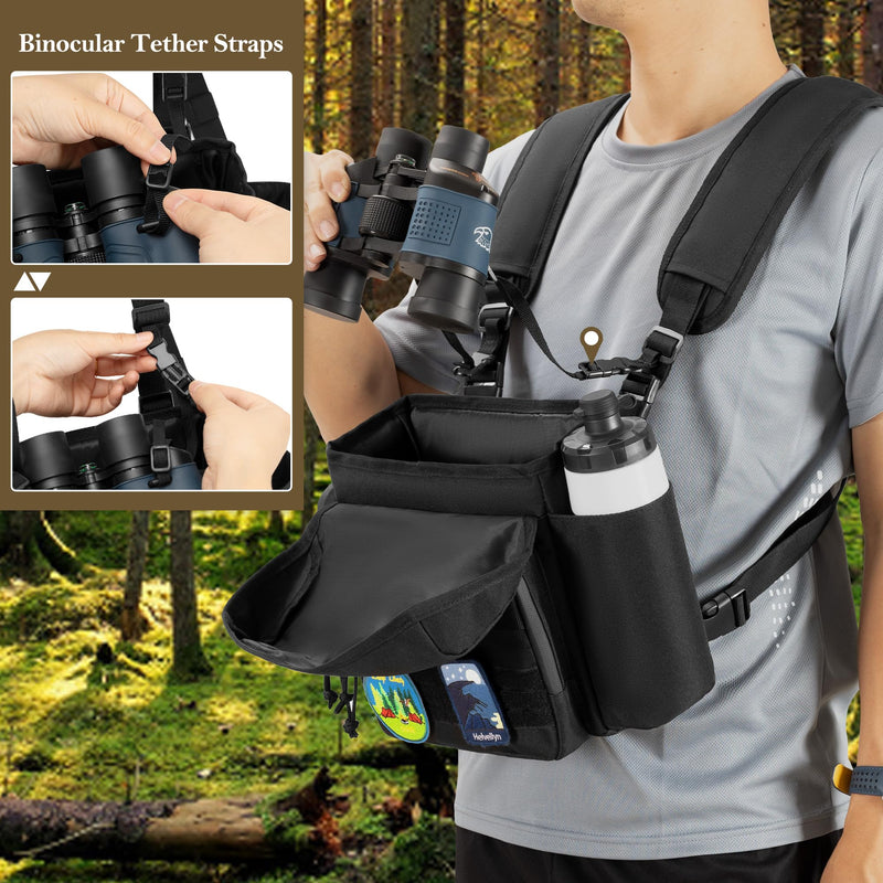 CURMIO Binocular Harness Chest Pack, Binos Case with Adjustable Strap for Bird Watching, Hiking and Shooting, Black(Bag Only)
