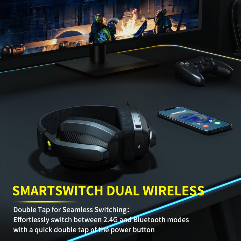 BINNUNE 2.4GHz Wireless Gaming Headset with Mic for PS5, PS4, PC, Mac, Playstation 4 5, Bluetooth Gaming Headset with Flip Microphone, Gaming Headphones for Laptop Computer, Black