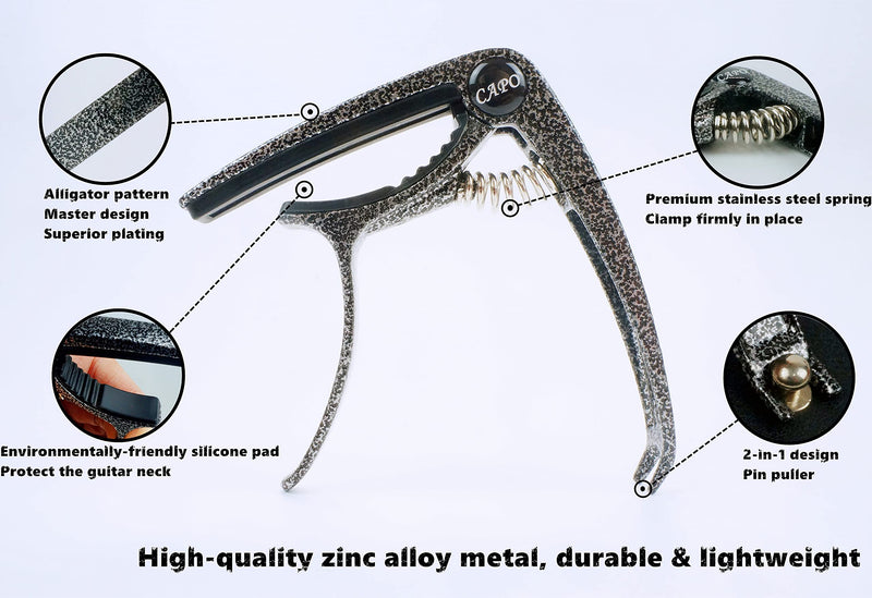 [AUSTRALIA] - Yunshan Guitar Capo, Lightweight Zinc Alloy Capo for Acoustic and Electric Guitars, Bass, Mandolin, Banjo, Ukulele(Argent Black) Argent Black 