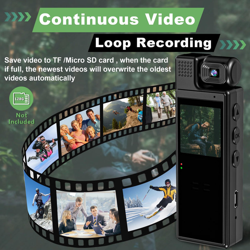 HD1080P Mini Body Camera 180° Rotatable Lens 6HR Battery Video Body Camcorder Motion Detection Night Auxiliary Lights Body Mounted Camera for Sports Cycling Security Police Law Enforcement