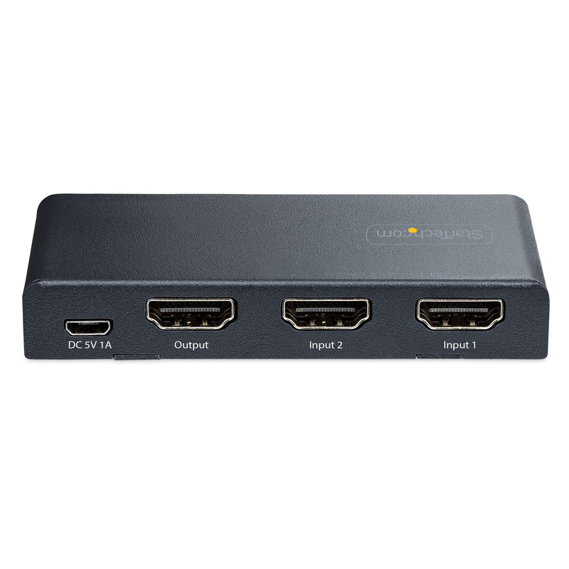 StarTech 2-Port 8K HDMI Switch, HDMI 2.1, 8K 60Hz, 4K 120Hz, HDR10+, Remote | Auto & manual source switching, 2 in 1 out, Power adapter & remote included, USB powered, 7.1-channel audio 2 port