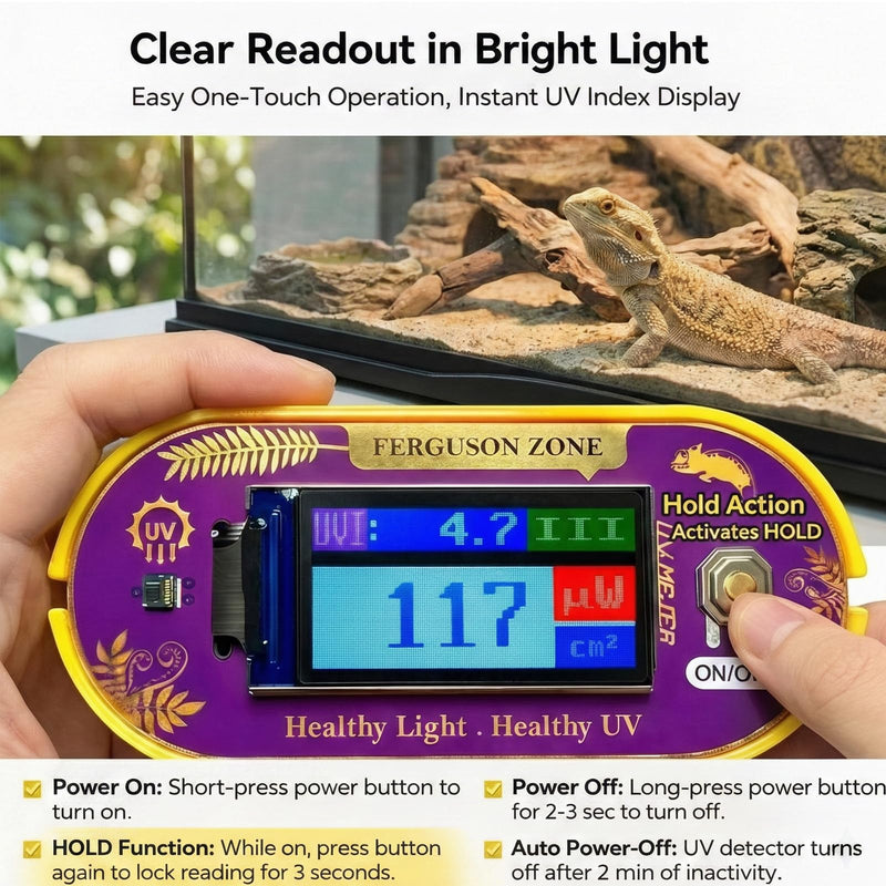 [AUSTRALIA] - Reptile UVB UVA Light Meter for Bearded Dragon Tank Accessories, Portable Light Meter & Radiation Detector for Reptiles, Test Light and Sunlight Wavelength Meter with CR2032 Battery Light Yellow 