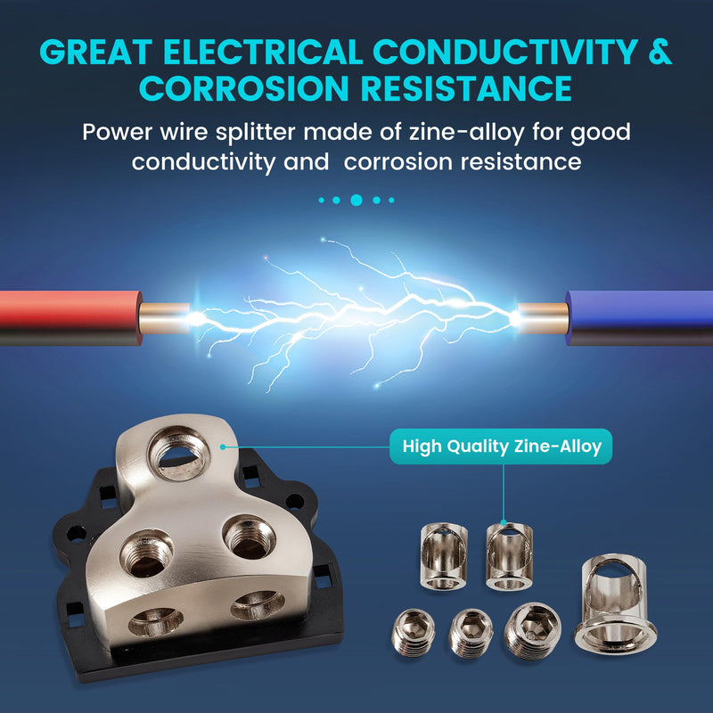2PCS 2-Way Zine-Alloy Power Distribution Block, 0/2/4 Gauge in 4/8 Gauge Out Auto Car Audio Distribution Connecting Block, 2 Way Ground Distribution Block for Audio Amplifier Splitter ２ way (２PCS)
