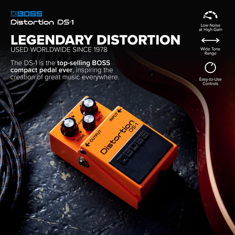 BOSS DS-1 Distortion | Compact Distortion Pedal | The Benchmark in Guitar Distortion | Hard-edged Attack & Smooth Sustain | Wide Tone Range Single Mode Standard