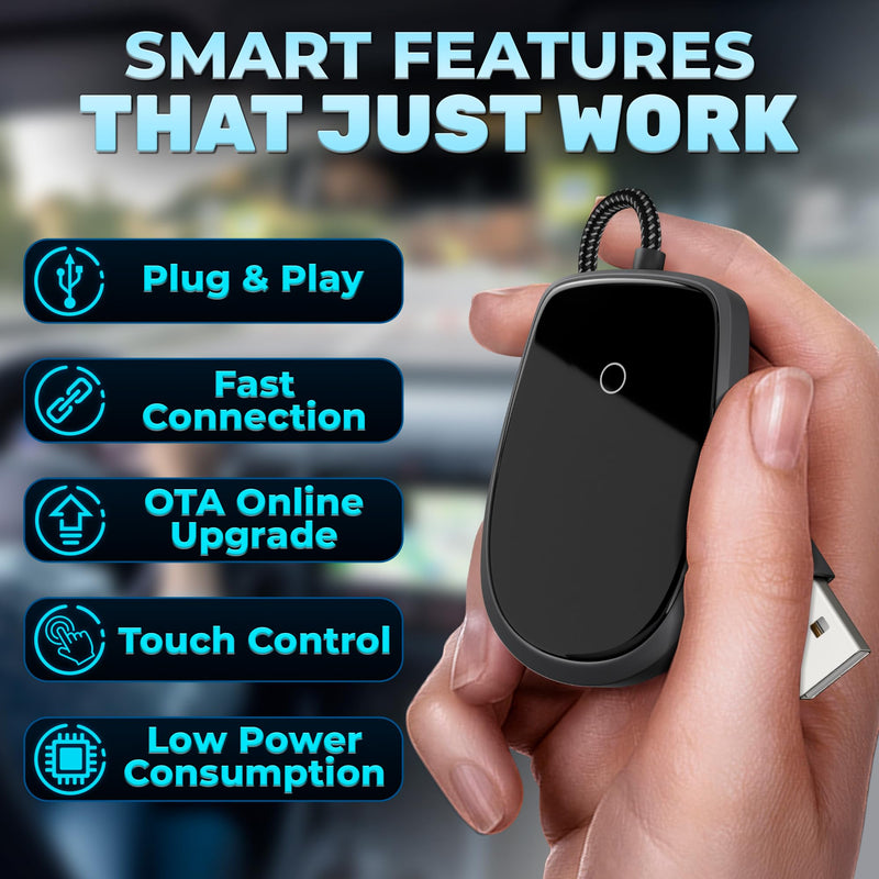 Wired to Wireless Adapter for Car Compatible with Apple CarPlay - Wireless Car Adapter with Internet, Easy Plug & Play - Updated 2025, Works with iOS 10+ & Android11+ that Support Bluetooth Connection