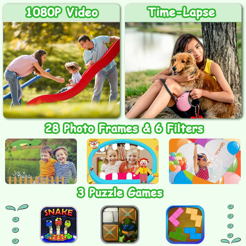 [AUSTRALIA] - Agoigo Kids Waterproof Camera Toys for 3-12 Year Old Boys Girls Christmas Birthday Gifts HD Children's Digital Action Camera Child Underwater Sports Camera 2Inch Screen with 32GB Card (Green) Green 