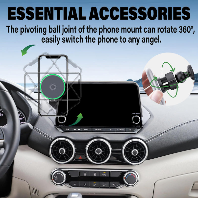Car Phone Holder for Nissan Rogue/Altima/Sentra 8" Screen Accessories | 2021-2026 Rogue/2019-2025 Altima/2020-2025 Sentra MagSafe 15W Fast Wireless Charger Cell Phone Mount,360° Rotatable for 21-26 Rogue/19-25 Altima/20-25 Sentra(8 Inch)
