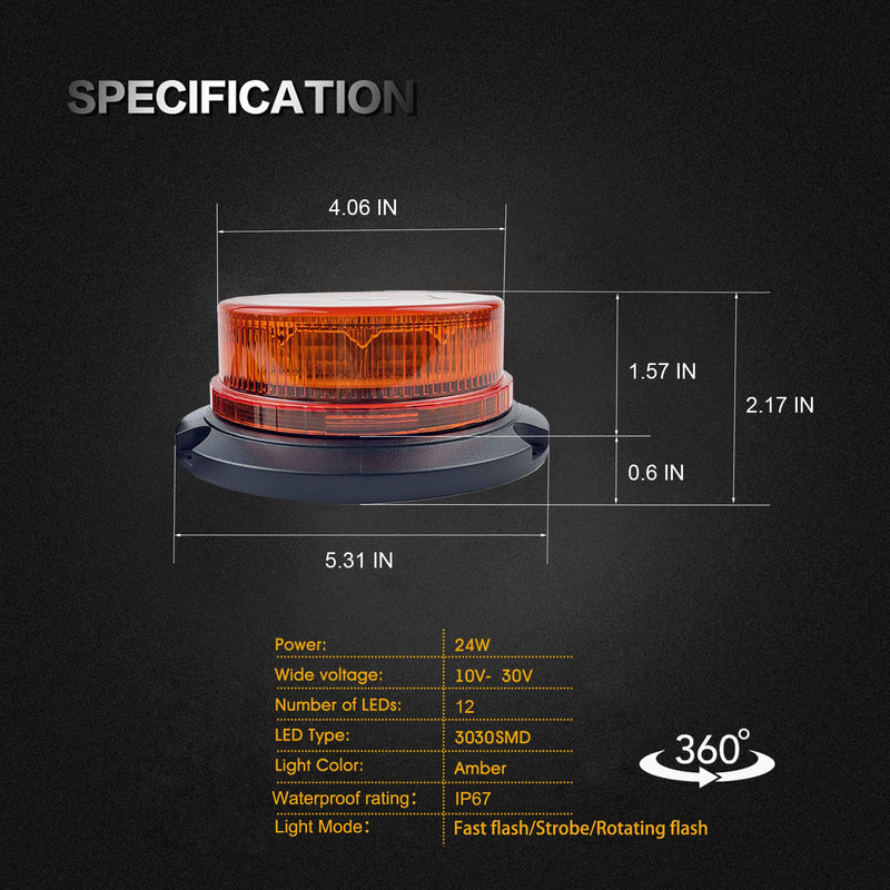 ONERAY Amber Beacon Strobe Light, Flashing Emergency Warning Lights, Permanent Mount 360°Roof Top Safety Flasher for Vehicles, Trucks, Tractor, Golf Carts, Postal Car (Screw) Screw