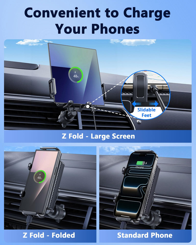 Car Mount for Samsung Galaxy Z Fold 8 Ultra 7 6 5 4 3 2 Phone Holder | Car Vent Phone Holder for Folding Screen Phones, 360°Adjustment for Samsung Google Pixel 10pro fold ipad mini 8.3-inch tablet
