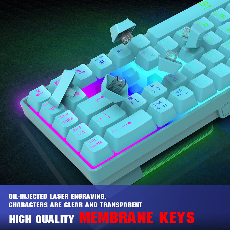Snpurdiri 60% Membrane Gaming Keyboard,RGB Compact Wired Small Keyboard, Strong Mechanical Feel for PC/Mac Gamer, Typist, Travel, Easy to Carry on Business Trip(68 Keys,Blue) Blue
