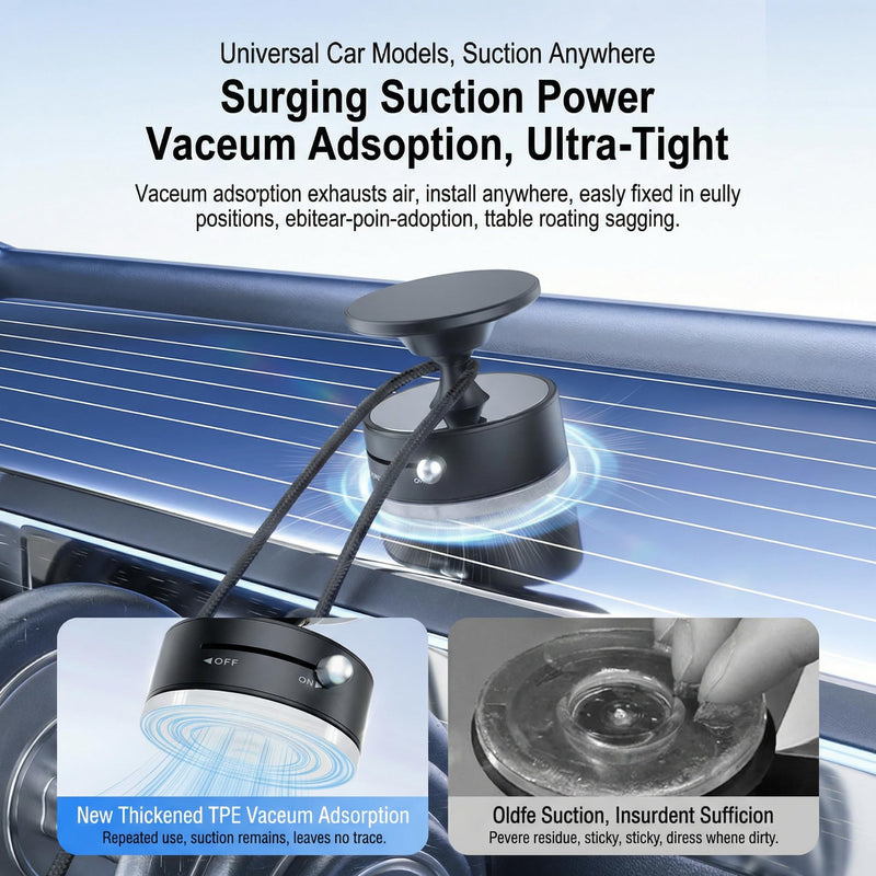 Vacuum Magnetic Car Phone Mount 360degrees Rotation Phone Holder for Car 17 N52 Magnets Strong Suction Cup Phone Mount for Latest Smartphones 16 15 14 13 12 Android Cell Phone Holders