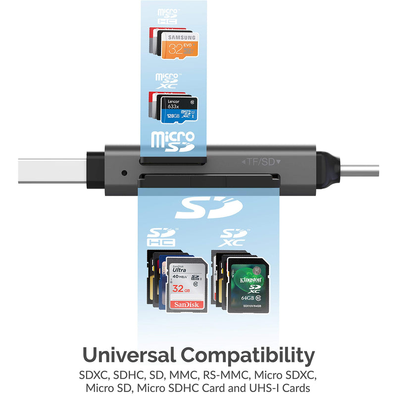 SABRENT USB 3.0 and USB Type-C OTG Card Reader Supports SD, SDHC, SDXC, MMC/MicroSD, T-Flash (CR-BCA2) 2-Slot USB A & C