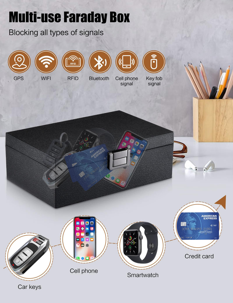 Large Faraday Box Key Fob Protector with Faraday Pouch and RFID Blocking Card 2 Pack, Key Fob Signal Blocker Box, Anti-Theft Rfid Box for Car Security