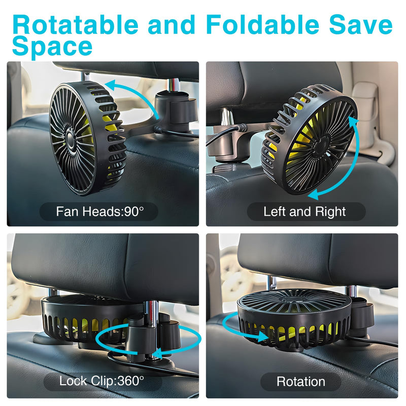 Dealswin USB Single Head Car Fan and USB Dual Head Car Fan for Backseat for Kids