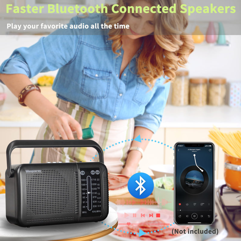 Portable AM FM Shortwave Transistor Radio, Retro Bluetooth Speaker Excellent Reception, Support TF Card/USB Play, Large Dial Battery or USB Powered Easy to Use Indoor, Outdoor, Travel & Storms